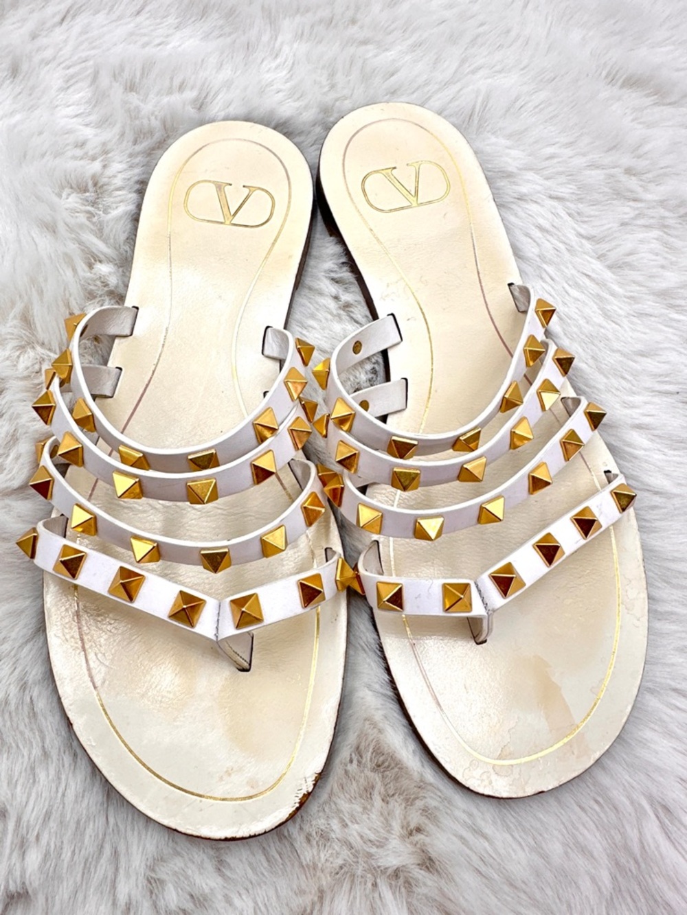 Valentino Garavani Rockstud Flair Cage Thong Sandals Size 37 US 7 Studded Slides - Picture 4 of 13